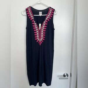 Nic + Zoe Embroidered Navy Dress with Pink Accents, Size S